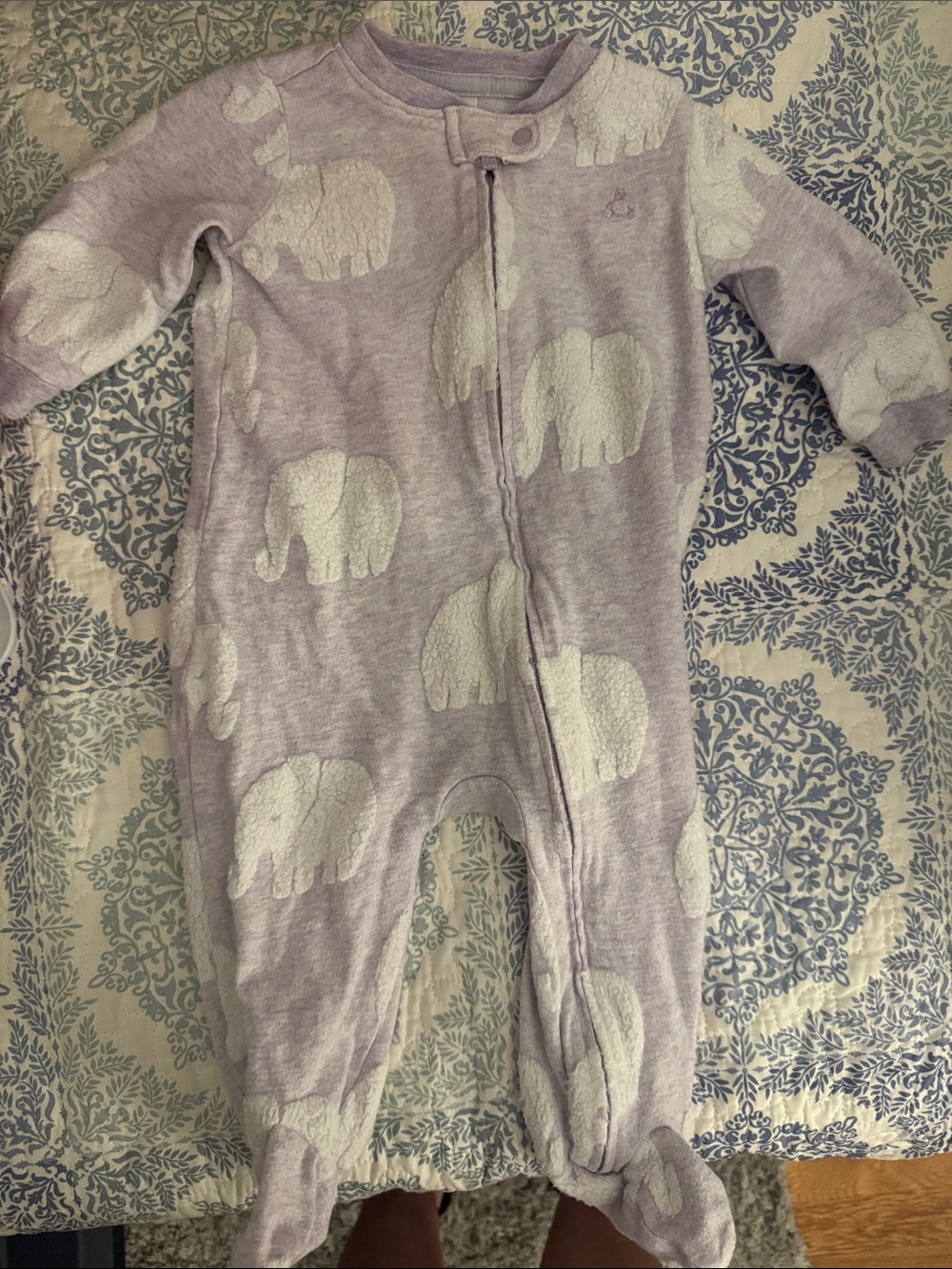 GAP Lilac Footed One-Piece with White Elephant Print